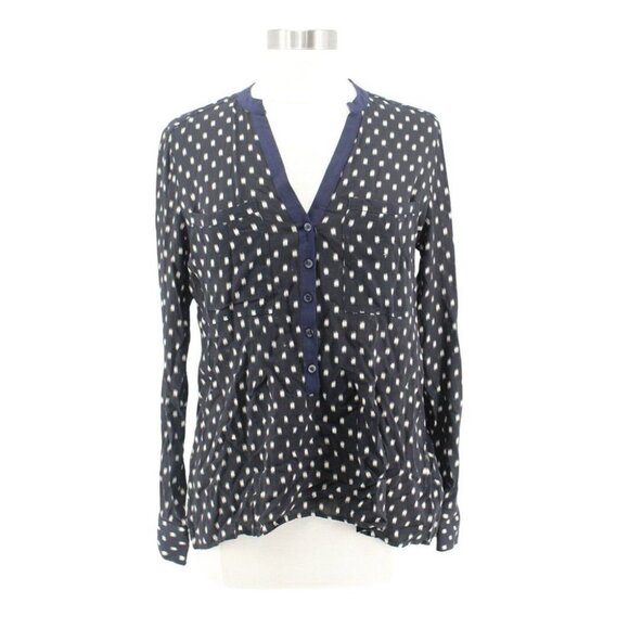 Anthropolgie Vanessa Virginia Blue White Half Button Down Shirt Size 8 - Picture 1 of 5